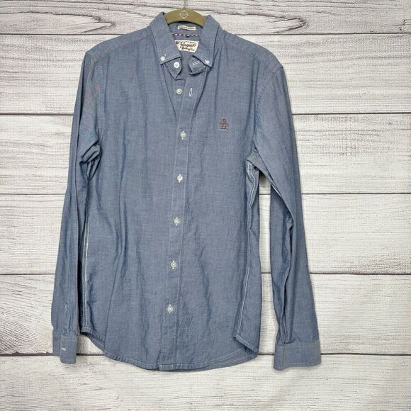Original Penguin Heritage Slim Button Down Long‎ Sleeve Blue Shirt Men's size S - Picture 1 of 5